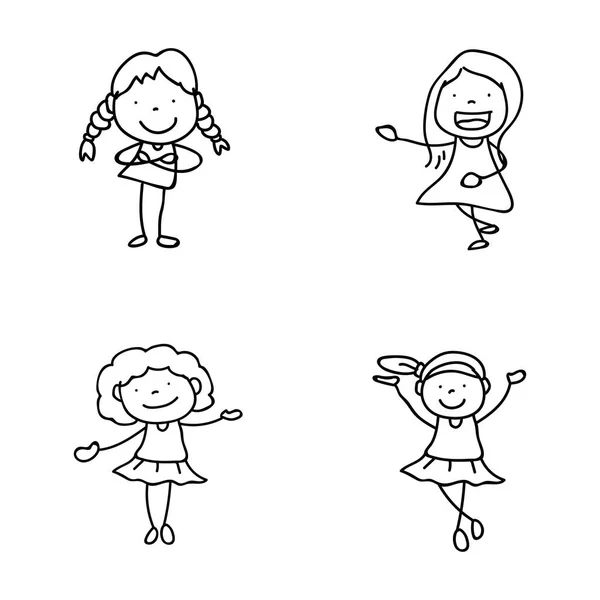 Set of hand drawing abstract happy cute girls line art — Stock Vector