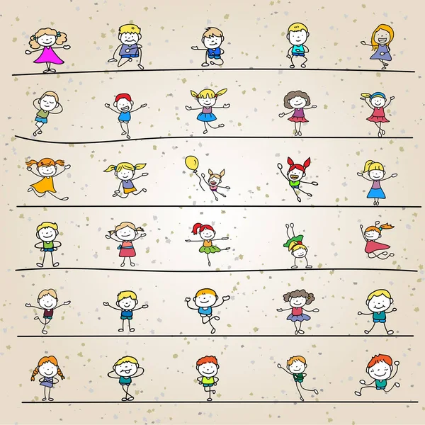 Ensemble de dessin à la main abstrait heureux mignon enfants ligne art — Image vectorielle