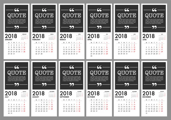 Kalender voor 2018 sjabloon ontwerpen. Week begint maandag. Vector Ep — Stockvector