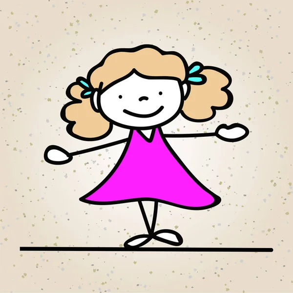 Mano disegno astratto felice carino ragazza linea arte — Vettoriale Stock