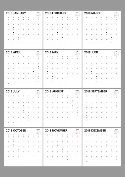 Kalender für 2018 auf weißem Hintergrund für Organisation und Geschäft — Stockvektor