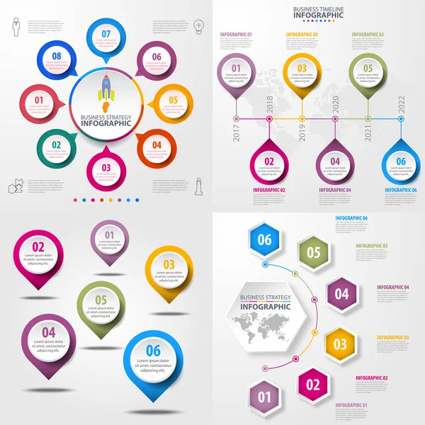 Набор иллюстраций шаблонов бизнес-инфографики — стоковый вектор
