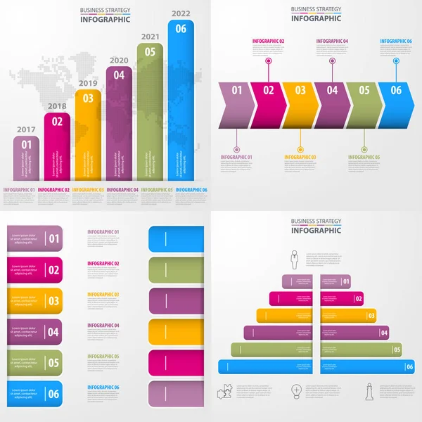 Aantal zakelijke tijdlijn infographics en ontwerpelementen — Stockvector
