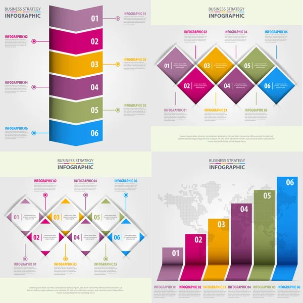 Zakelijke tijdlijn strategie infographics ontwerpsjabloon Vect instellen — Stockvector