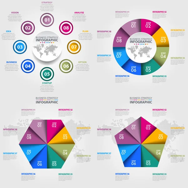 Zakelijke tijdlijn strategie infographics ontwerpsjabloon Vect instellen — Stockvector