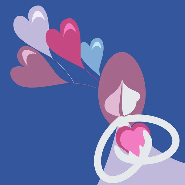 抽象的なフラットデザインキャラクターバレンタインデーのための愛の概念を持つ女性 — ストックベクタ