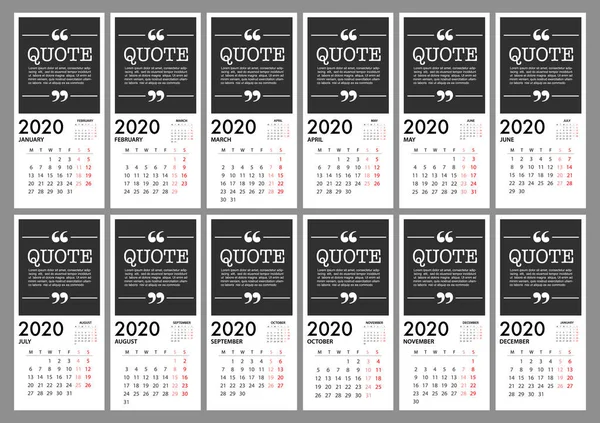 2020 Jahr Planer Organisation Kalender Minimalen Stil Für Wirtschaft Und — Stockvektor