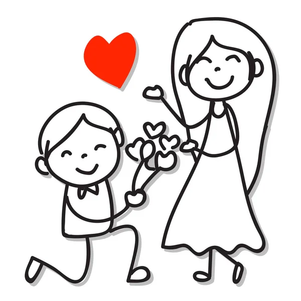 Ręka Rysunek Postać Kreskówek Para Miłość Wesele Walentynki Uroczystości — Wektor stockowy
