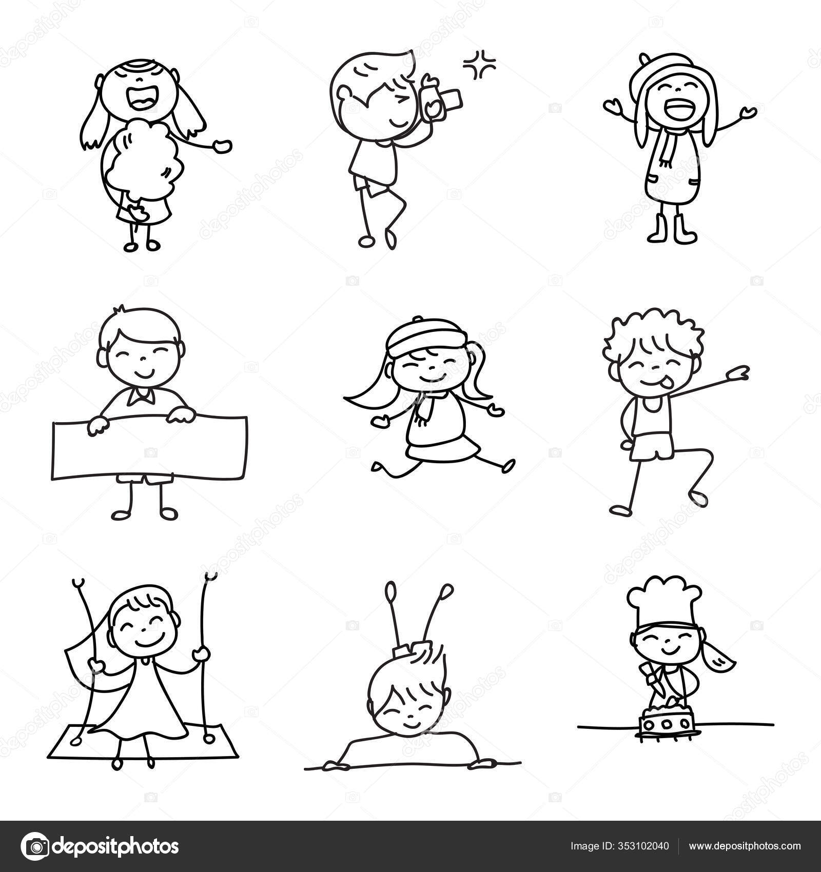Set Hand Drawing Doodle Happy Kids Cartoon Character Abstract People Stock  Vector Image by ©atthameeni #353102040