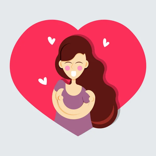 Love Yourself Abstract Concept Woman Holding Herself Feeling Happy Self — Stock Vector