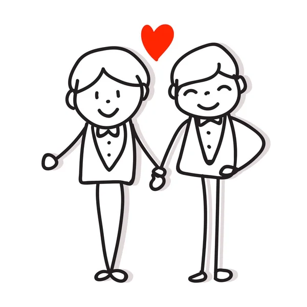Même Sexe Couple Lgbt Amour Main Dessin Dessin Animé Personnage — Image vectorielle