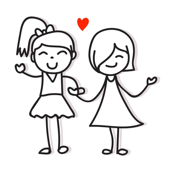 Gleichgeschlechtliches Paar Lgbt Liebe Zwei Mädchen Halten Hand Zeichnen Cartoon — Stockvektor
