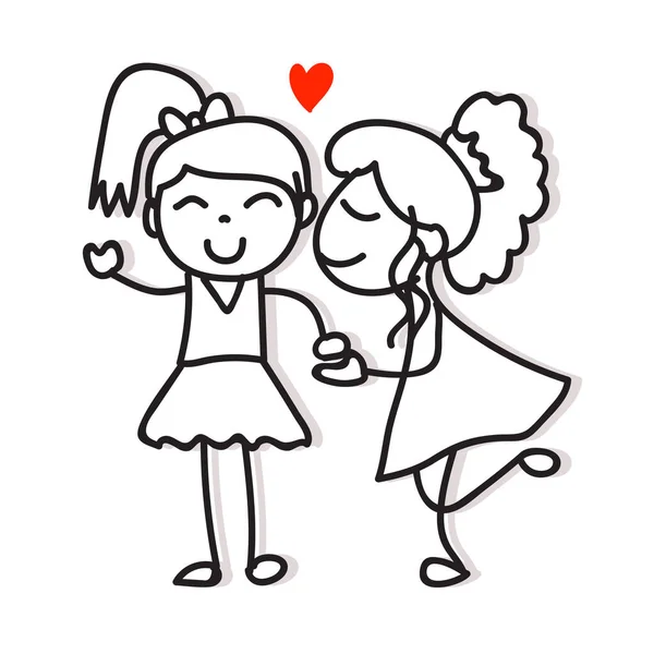 同じセックスカップルLgbt愛二人の女性キスと手描き漫画のキャラクター誇りコンセプトのためにバレンタインデー — ストックベクタ