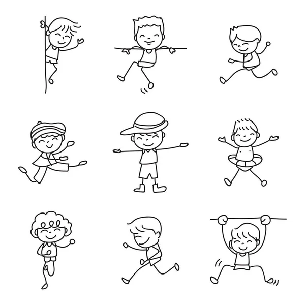 Dibujo Mano Doodle Personaje Dibujos Animados Feliz Niño Felicidad Abstracta — Vector de stock