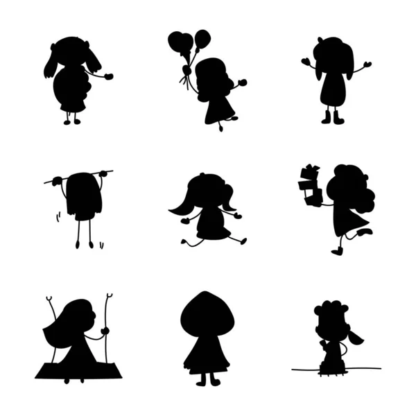 Handzeichnung Abstrakte Cartoon Silhouette Kinder Verschiedenen Haltungsformen Vektor Illustration Für — Stockvektor
