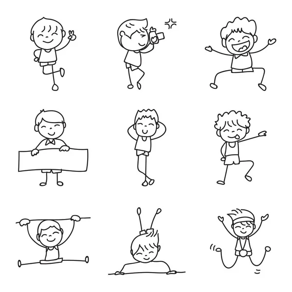 Dibujo Mano Doodle Personaje Dibujos Animados Feliz Niño Felicidad Abstracta — Vector de stock