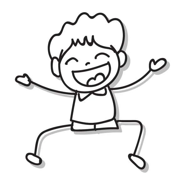 Desenho Mão Doodle Personagem Desenho Animado Felicidade Menino Feliz Pessoas —  Vetores de Stock