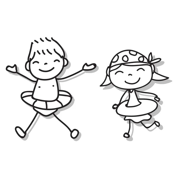 Handzeichnung Cartoon Charakter Abstrakte Menschen Glückliche Kinder Spielen Zusammen Vektor — Stockvektor