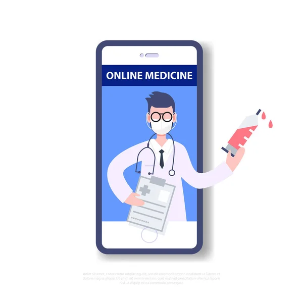 Telemedicin Online Medicin Medicinsk Konsult Koncept Folk Som Bär Mask Stockvektor
