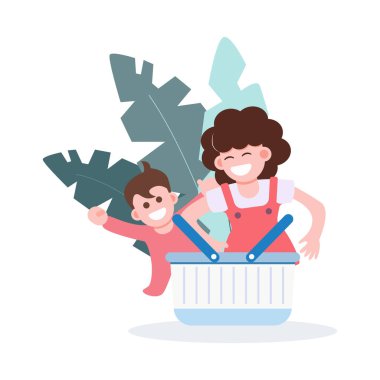 Anneler Günün kutlu olsun. Anne ve çocuk covid-19 salgını sırasında evde kalıyorlar. Düz karakter tasarımı sağlık hizmetleri ve tıbbi vektör