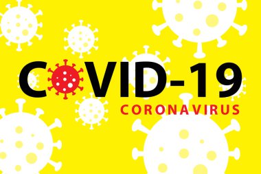 Covid-19 koronavirüs salgını pankartı. Sarı arka plan. Ev karantinasında kalın. Sağlık ve tıbbi vektör.