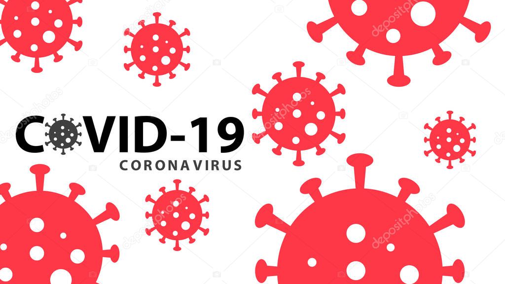 Covid-19 coronavirus pandemic outbreak banner. Black text red color on white background. Stay at home quarantine concept. Health care and medical vector.
