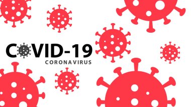 Covid-19 koronavirüs salgını pankartı. Beyaz arkaplanda siyah metin kırmızı rengi. Ev karantinasında kalın. Sağlık ve tıbbi vektör.