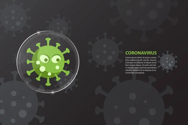 Virus Karakter Glazen Lens Coronavirus Covid Zwarte Achtergrond Gezondheidszorg Medisch — Stockvector