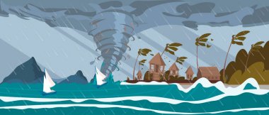 Deniz kasırga Tornado gider Dönencesi üzerinde evleri