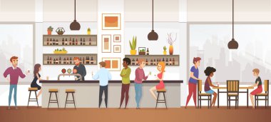 İnsanlar iç vektör Cafe Bar kahve içerler