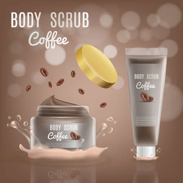 3D-realistische koffie Body Scrub cosmetische pakket — Stockvector