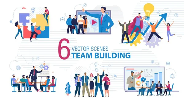 Business Team Building Flat Vector Scenes Set — Stock Vector