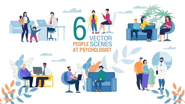 Family Psychologist Work Flat Vector Scenes Set — Stock Vector