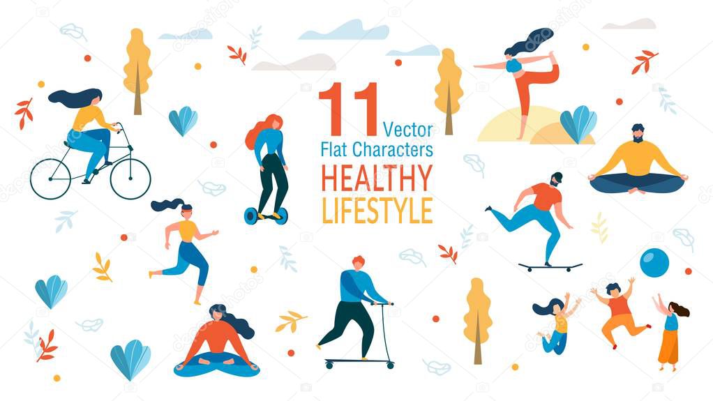 People Healthy Lifestyle Vector Characters Set