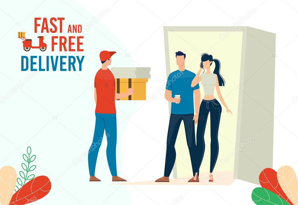 Fast and Free Delivery Service Flat Vector Poster