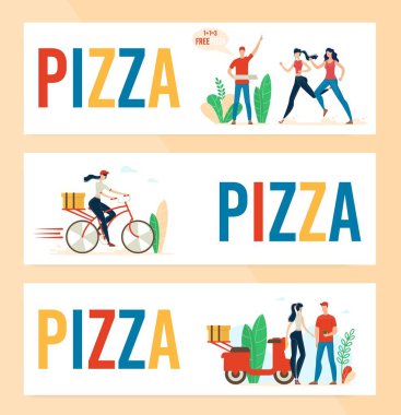 Pizzeria Düz Vektör Yatay Sancaklar Şablonu