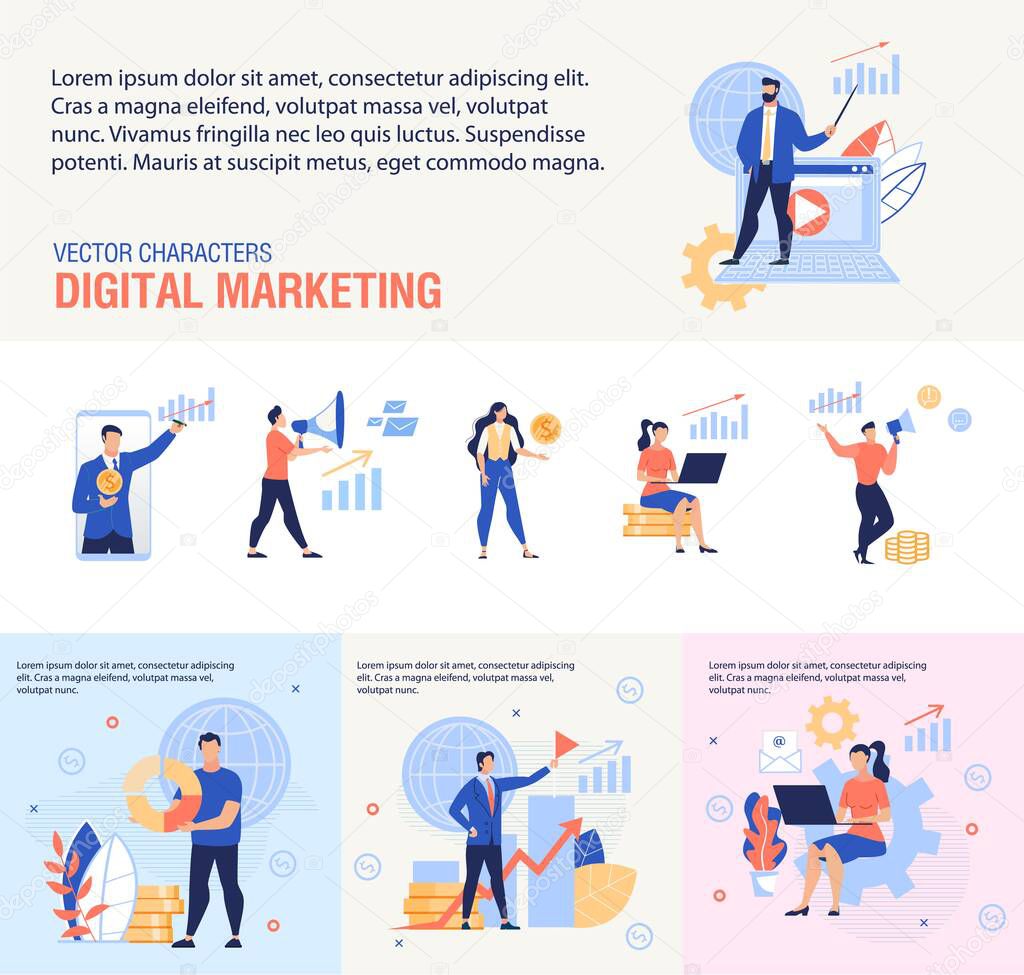 Digital Marketing Service Flat Vector Banners Set