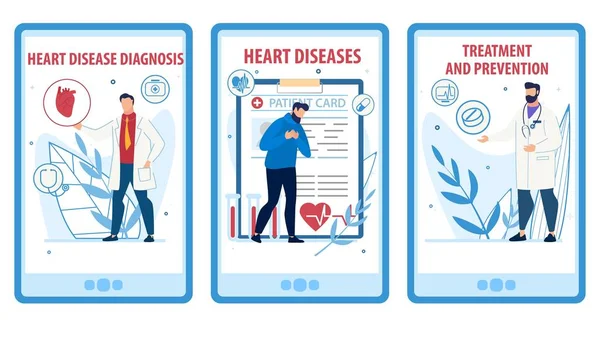 Set di pagine web per la prevenzione e il trattamento delle malattie cardiache — Vettoriale Stock