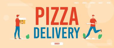 Pizza Teslimat Servisi Düz Vektör Web Afişi