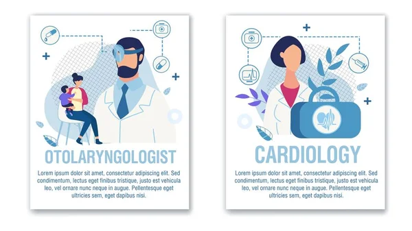 Banner-Set bietet HNO-Arzt Hilfe beim Kardiologen — Stockvektor