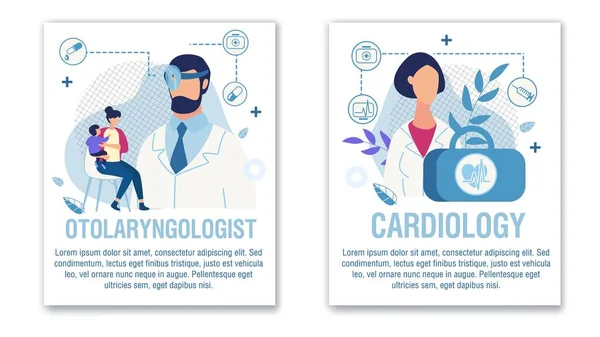 Banner Set Otolaryngologist Kardiyolog Yardımı — Stok Vektör