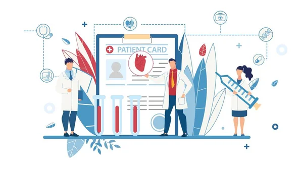 Плоский медицинский плакат с мужскими и женскими врачами — стоковый вектор