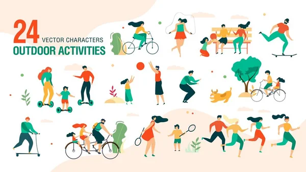 Family Outdoor Activities Vector Characters Set — Stockový vektor