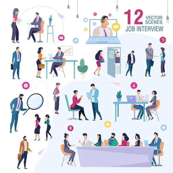 Job Interview in Company Office Vector Scenes Set — Stockvector