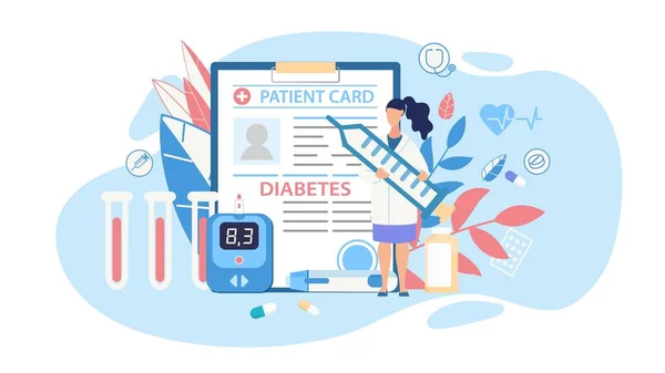 Terapia de control de la diabetes Recorte médico Dibujos animados — Vector de stock