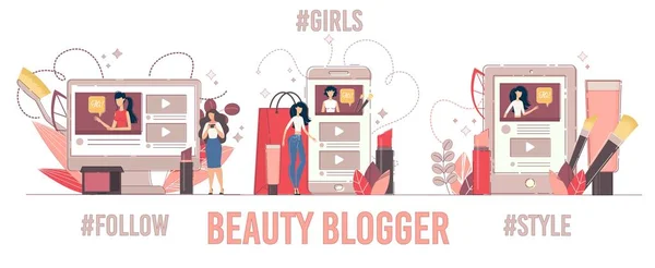 Beauty Blogger Presentatie Volgers Verhoog Set — Stockvector