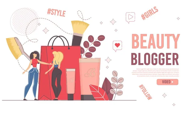 Vrouwelijke gebruiker Beauty Blogger Raadpleging Webpagina — Stockvector