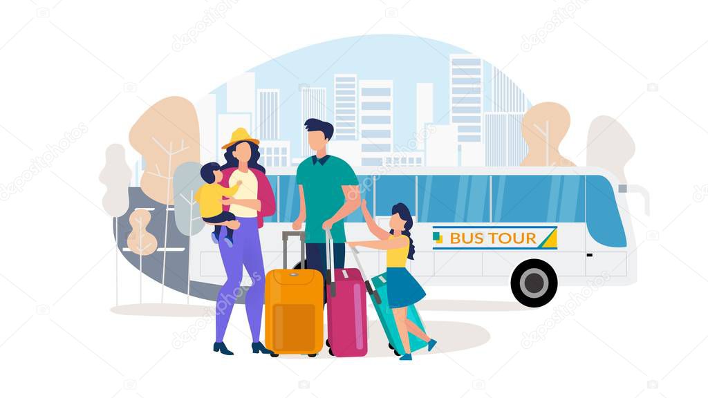 Family Travel on Bus Tour Flat Vector Concept