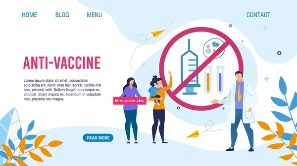 Pagina di destinazione piatta con design anti-vaccinazione — Vettoriale Stock