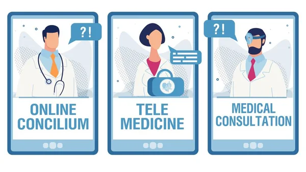 Set de pantallas móviles con servicios médicos en línea — Vector de stock
